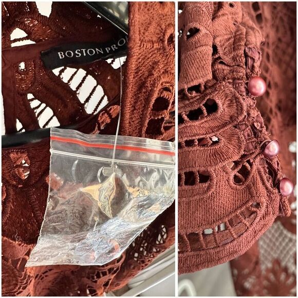 NWOT Boston Proper Mock Neck Lace High Low Blouse With Cami Cappuccino Medium - Picture 4 of 4